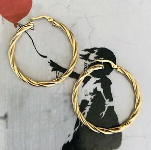 【送料無料】ネックレス　ゴールドビッグツイストフープイヤリング9ct gold largebig twist hoop earrings th247