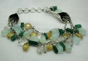 【送料無料】ネックレス　ビンテージシルバーマルチジェムブレスレットvintage lovely silver three row multi gem set bracelet｜hokushin 40,937円