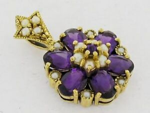 【送料無料】ネックレス　ソリッドゴールドアメジストパールブロッサムクラスタペンダントcp115 genuine 9ct solid gold natural amethyst amp; pearl blossom cluster pendant｜hokushin
