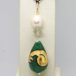 【送料無料】ネックレス　イエローゴールドペンダントイタリアpendant in yellow gold 18k 750 with pearl prasiolite amp; ceramic made in italy