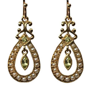 ネックレス　ゴールドペリドットイヤリングビンテージドロップe143 charming genuine 9ct gold natural peridot amp; pearl drop earrings vintage stl
