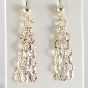 【送料無料】ネックレス　イヤリングイエローゴールドドロップホワイトピンクチェーンdrop earrings yellow gold, white amp; pink 750 18k, chain oval, fringed｜hokushin