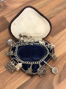 【送料無料】ネックレス　ビンテージスターリングシルバーヘビーブレスレットvintage 70s 75 hallmarked sterling silver heavy charm bracelet 6792gr｜hokushin