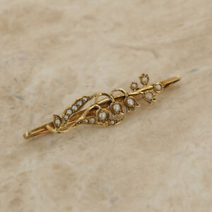 【送料無料】ネックレス　9ctイェローゴールドヴィンテージケシブローチ9ct yellow gold vintage seed pearl flower brooch｜hokushin