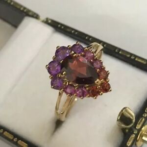 【送料無料】ネックレス　ヴィンテージqvc 9k 9ctイェローゴールドナシアメジストクラスタサイズvintage qvc 9k 9ct yellow gold pear amethyst garnet cluster ring size