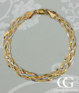 【送料無料】ネックレス　9ct 36ヘリンボンgift boxedfine 9ct three colour gold six plait herringbone bracelet gift boxed