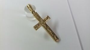 【送料無料】ネックレス　ゴールドソリッドクロスペンダント9ct gold patterned solid cross pendant 38g 39mm hallmarked｜hokushin