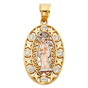 【送料無料】ネックレス　サンタソリッドゴールドペンダントメダルsanta muerte holy death grim reaper oval medal with cz 14k solid gold pendant