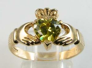【送料無料】ネックレス　ゴールドッドクラダペリドットハートアールデコインリングフリーサイズquality 9k 9ct gold claddagh peridot heart art deco ins ring free resize