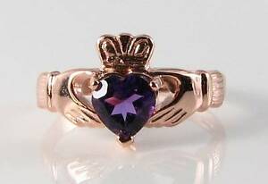 【送料無料】ネックレス　ｋローズゴールドアメジストッドクラダリングハートフリーサイズdivine 9ct 9k rose gold aaa amethyst claddagh heart ring free resize
