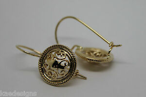 【送料無料】ネックレス　イエローホワイトローズラウンドシェパードフックイヤリングkaedesigns,9ct yellow white rose gold filigree round shepard hook earrings