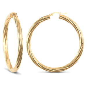【送料無料】ネックレス　レディースゴールドツイストフープイヤリングladies 9ct gold twisted 4mm hoop earrings 47mm