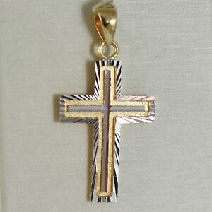 【送料無料】ネックレス　cross pendant yellow gold white750 18squared and carvedmade in italy kcross pendant yellow gold white 750 18k, squared and