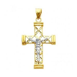 【送料無料】ネックレス　トーンゴールドイエスクロスペンダント14kt two tone gold jesus crucifix charm religious cross pendant
