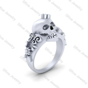 【送料無料】ネックレス　ホワイトゴールドスカルwhite gold skull wedding ring pretty skull flower engagement ring skull jewelry