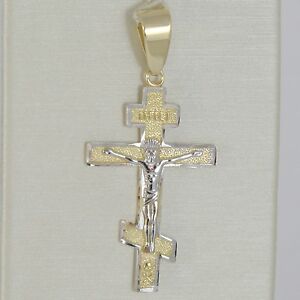 【送料無料】ネックレス　クロスペンダントイエローゴールドホワイトイタリアキリストcross pendant orthodox yellow gold white 750 18k, with christ, made in italy｜hokushin