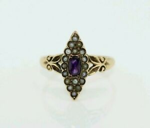 【送料無料】ネックレス　ヴィンテージ9ctイェローゴールドアメジストクラスタvintage 9ct yellow gold amethyst and pearl cluster ring