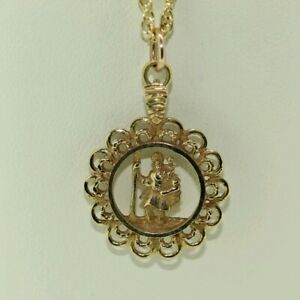 【送料無料】ネックレス　イエローゴールドペンダントチェーン9ct yellow gold st christophers pendant and chain｜hokushin