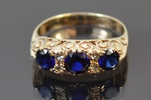 【送料無料】ネックレス　ゴールドサファイアリングサイズ9ct gold amp; sapphire amp; white stone ring *size o*