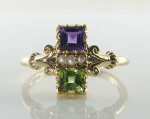 【送料無料】ネックレス　ゴールドアメジストペリドットパールアールデコインリングdainty 9k 9ct gold suffragette amethyst peridot pearl art deco ins ring 44,837円