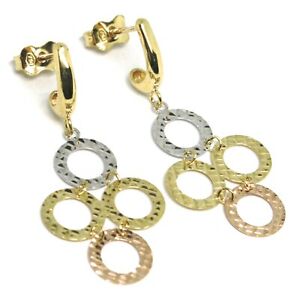 【送料無料】ネックレス　イヤリングイエローゴールドドロップピンクdrop earrings yellow gold, pink and white 750 18k, circles worked, set｜hokushin 44,837円