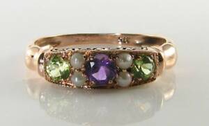 【送料無料】ネックレス　ローズゴールドアメジストペリドットパールアールデコインリングフリーサイズsuffragette 9k 9ct rose gold amethyst peridot pearl art deco ins ring free size｜hokushin