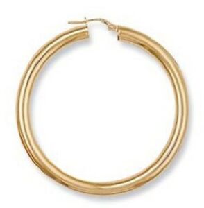 【送料無料】ネックレス　イエローゴールド&times;フープイヤリング9ct hallmarked yellow gold plain highly polished 48mm x 3mm round hoop earrings｜hokushin