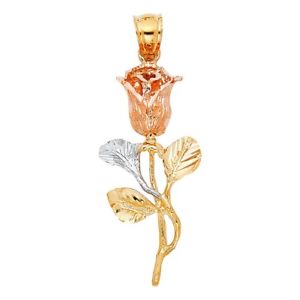 【送料無料】ネックレス　バラインチトライトーンソリッドリアルゴールドペンダントgift idea fancy rose flower charm 125 inch 14k tri tone solid real gold pendant｜hokushin