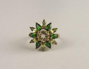 【送料無料】ネックレス　イエローゴールドシトリンロシアヘッドリングサイズ9ct yellow gold citrine amp; russian diopside flower head ring uk size k us 5