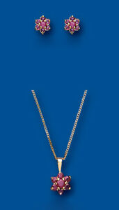 【送料無料】ネックレス　ルビーペンダントイアリングクラスタイェローゴールドセットgold ruby pendant and earrings set cluster solid yellow gold hallmarked