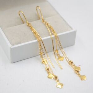 【送料無料】ネックレス　ソリッドｋイエローゴールドリンクフリンジイヤリング solid 18k yellow gold flower with o link fringe dangle earrings 76mm length