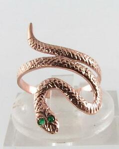 【送料無料】ネックレス　ローズゴールドスネークエメラルドコイルアールデコインリングフリーサイズenglish 9k 9ct rose gold snake emerald eyes coiled art deco ins ring free resize｜hokushin