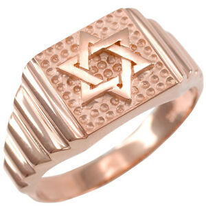 【送料無料】ネックレス　デビッドユダヤリングソリッドローズゴールドスターsolid rose gold star of david jewish mens ring