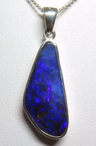 【送料無料】ネックレス　クイーンズランドボルダーオパールハンドメイドシルバーペンダントqueensland boulder opal hand made bright silver pendant