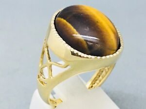 【送料無料】ネックレス　イエローゴールドタイガーアイドレスリングサイズlarge 9ct yellow gold tigers eye oval signet dress ring size t 1508