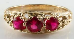 【送料無料】ネックレス　ゴールドリッチルビービンテージインリングフリーサイズdivine 9k 9ct gold rich ruby 3 stone trilogy vintage ins ring free resize