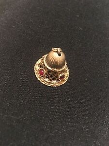 【送料無料】ネックレス　ヴィンテージ9ctペンダントベルvintage 9ct gold pendant charm filigree bell with red synthetic stones