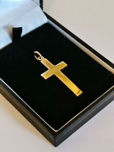 【送料無料】ネックレス　イエローゴールドクロスペンダント9ct plain yellow gold solid cross pendant charm 18x34mm 57g christening gift