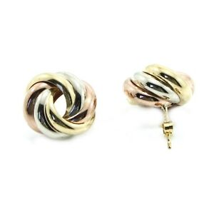 【送料無料】ネックレス　カラーゴールドナッツスタッドイヤリング9ct three colour gold knott shaped stud earrings hallmarkedgift boxed