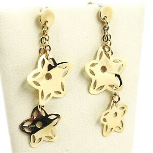 【送料無料】ネックレス イヤリングイエローゴールドドロップダブルチェーンイタリアdrop earrings yellow gold 750 18k, flowers stars, double chain italy made