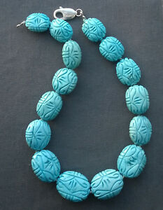 【送料無料】ネックレス　ターコイズチョークsterling silver carved turquoise howlite choker 175 remarkable
