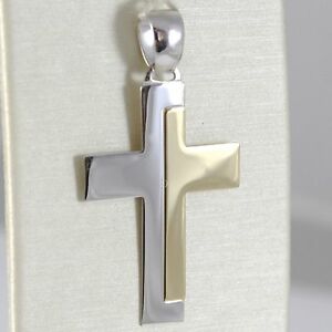 【送料無料】ネックレス　クロスペンダントイエローゴールドホワイトイタリアcross pendant yellow gold white 750 18k, squared, alternating, solid, italy｜hokushin 43,788円