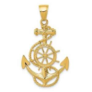 【送料無料】ネックレス　イエローゴールドアンカーホイールペンダント14k yellow gold large anchor w wheel pendant