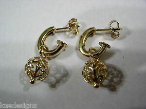 【送料無料】ネックレス　イエローゴールドボールフックイヤリングkaedesigns, genuine 9ct yellow gold filigree ball hook earrings