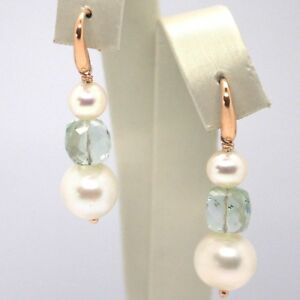 【送料無料】ネックレス　イヤリングローズゴールドドロップdrop earrings rose gold 18k, white pearls, prasiolite green