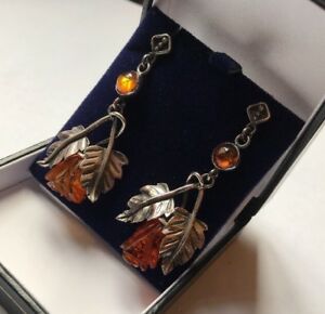 【送料無料】ネックレス　バルト60mmロングスターリングローズイアリングbaltic carved honey amber 60mm long sterling silver rose drop dropper earrings｜hokushin