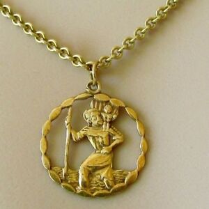 【送料無料】ネックレス　ヴィンテージイエローゴールドラウンドセントクリストファーペンダントチェーンインチvintage 9ct yellow gold round st christopher pendant amp; chain 17inches｜hokushin