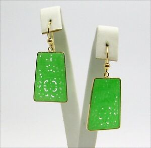 【送料無料】ネックレス　18kgold earrings green jade engraved trapezoids oght 087 18k gold earrings green jade engraved trapezoids
