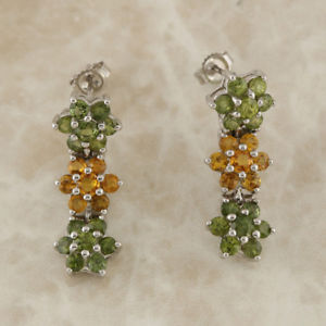 【送料無料】ネックレス　9ctホワイトグリーンコランダムイアリング9ct white gold green sapphire and citrine drop flower earrings
