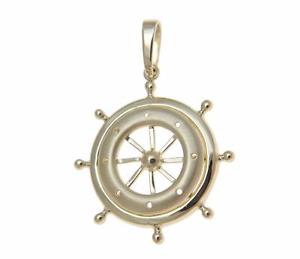 【送料無料】ネックレス　solid 14kyellow gold sailor ship wheel charm pendent27mmsolid 14k yellow gold sailor ship wheel charm pendent 27mm｜hokushin